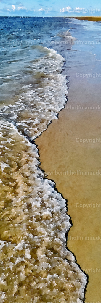 PDM2_6687_DK_Roem_Suedstrand_50x150 | DIGITALKUNST. Wellen am Strand. __ Flache Wellen am West- Strand der dänischen Nordsee- Insel Röm. __ Seitenverhältnis = 1 zu 3. __ Druckbar ist dieses Bild aber auch in vielen kleineren Formaten sowie in frei wählbaren Bildausschnitten. - Realisiert mit Pictrs.com
