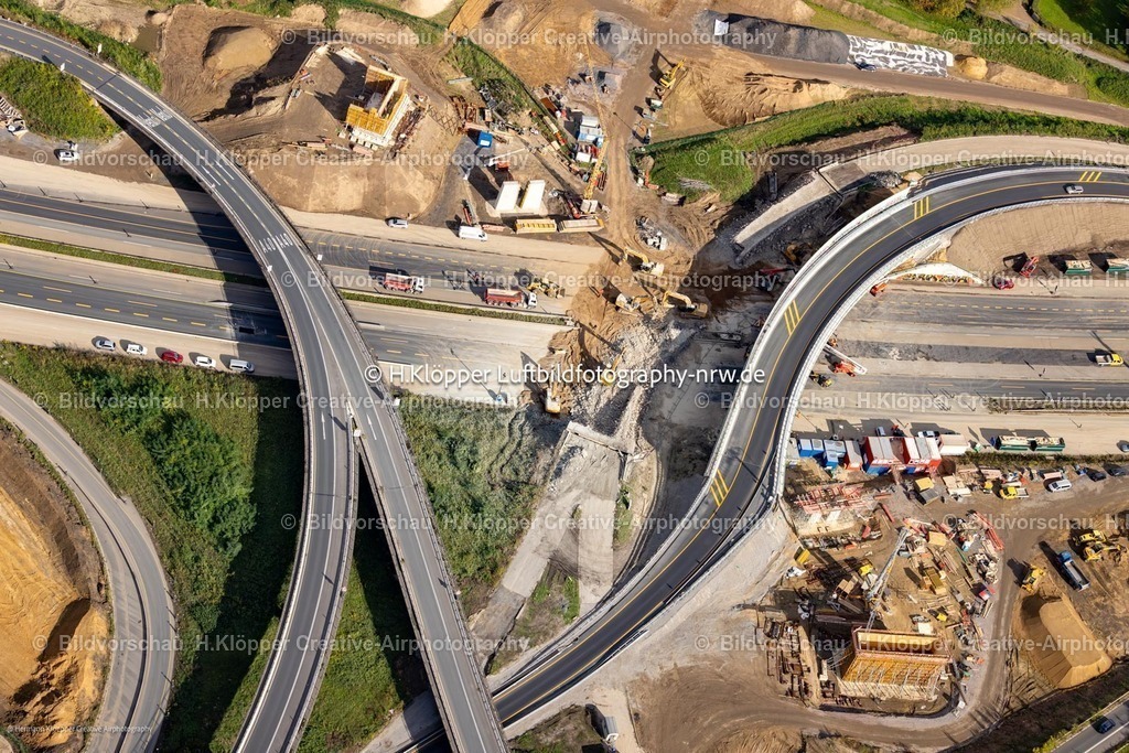 Luftbilder  Duisburg-6991 | Luftbild Baustellen zum Umbau und der Sanierung sowie Neugestaltung des Autobahnkreuz Kaiserberg mit "Spaghetti-Knoten" in Duisburg im Ruhrgebiet im Bundesland Nordrhein-Westfalen. Das Kreuz über dem Fluss Ruhr im Ruhrgebiet verbindet die Bundesautobahn A 3 mit der Autobahn A 40. - Realisiert mit Pictrs.com