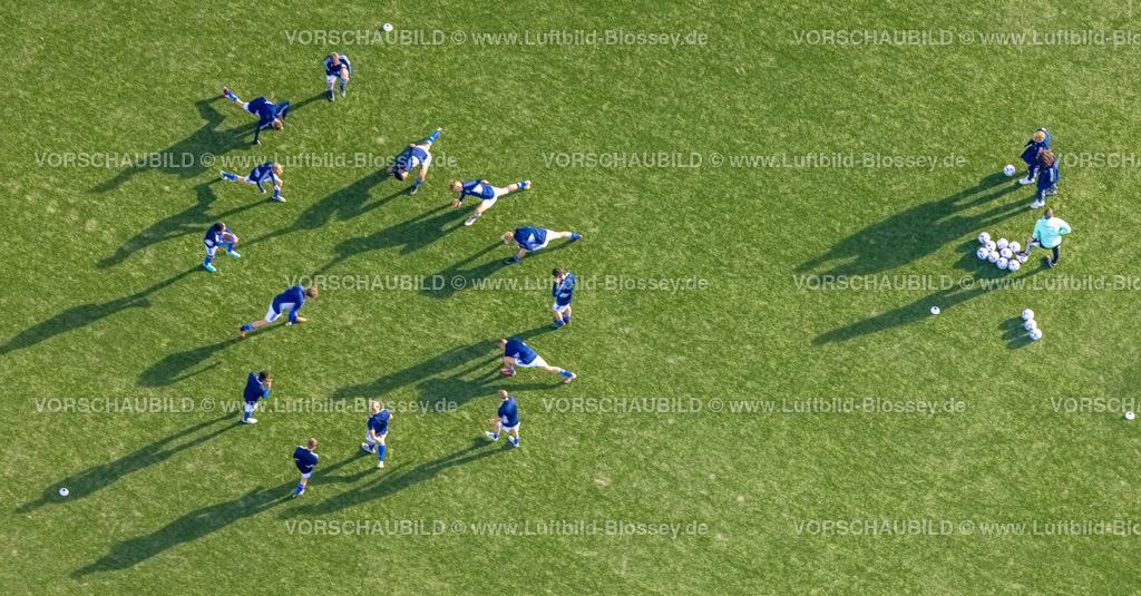 Gelsenkirchen221102218noerdlich | Luftbild, Fußballspieler Training, Trainingsplatz der VELTINS-Arena, Bundesligastadion des Fußballvereins FC Schalke 04, Erle, Gelsenkirchen, Ruhrgebiet, Nordrhein-Westfalen, Deutschland