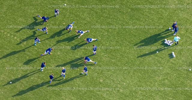 Gelsenkirchen221102218noerdlich | Luftbild, Fußballspieler Training, Trainingsplatz der VELTINS-Arena, Bundesligastadion des Fußballvereins FC Schalke 04, Erle, Gelsenkirchen, Ruhrgebiet, Nordrhein-Westfalen, Deutschland