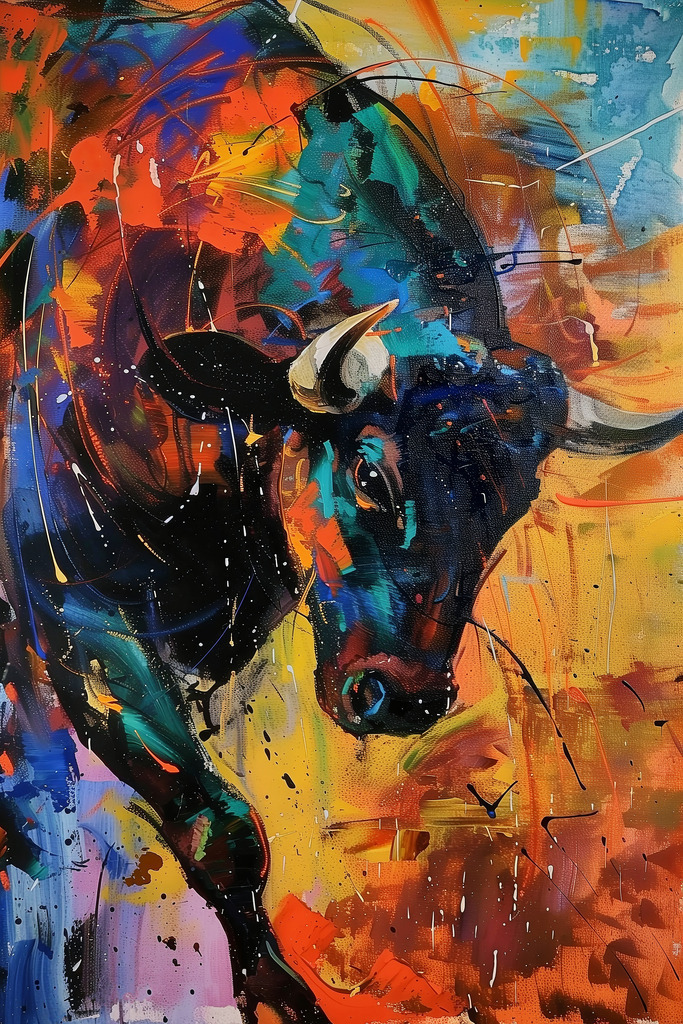 2602013 - Buntes modernes Stiergemälde | Ein Stier im Stil eines modernen abstrakten Gemäldes.