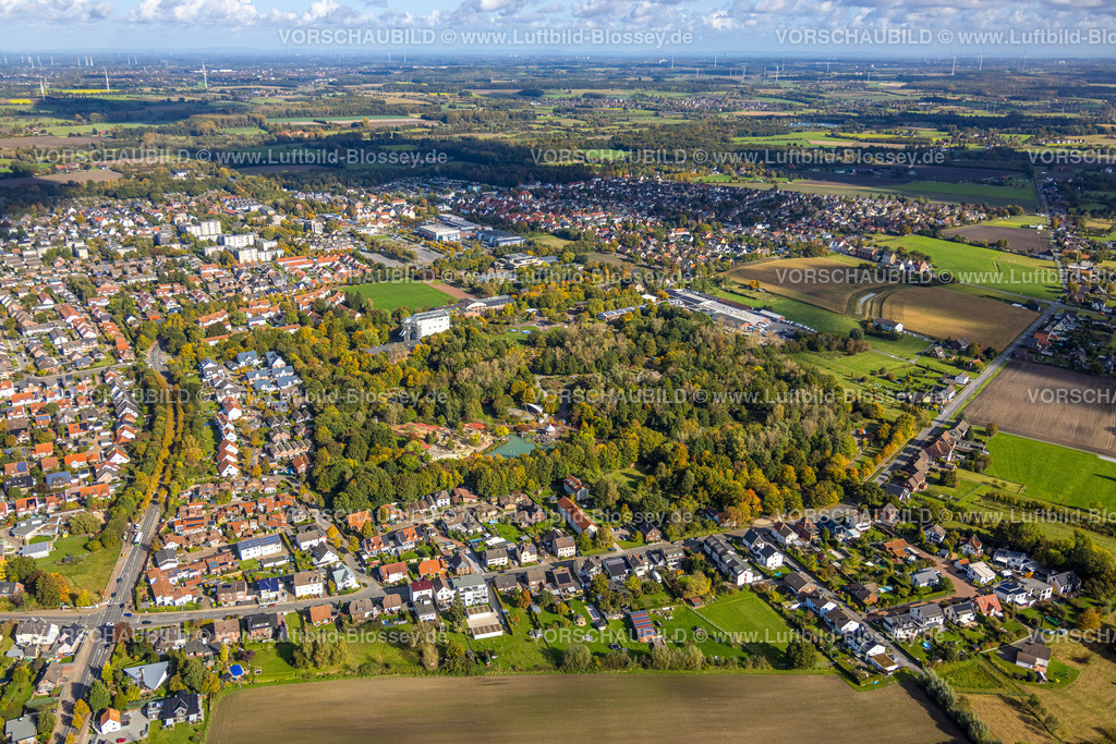 Hamm241008063 | Luftbild, Maximilianpark Maxipark Gesamtansicht, Glaselefant, See  Fontänenteich und Kinderspielplatz, Seekiosk, herbstliche Bäume, Wohngebiet Ortsteil Werries, Uentrop, Hamm, Ruhrgebiet, Nordrhein-Westfalen, Deutschland