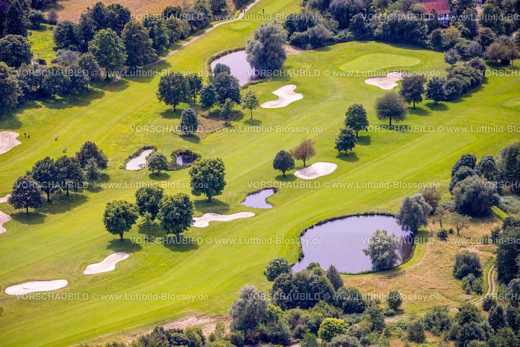 Muelheim240703397 | Luftbild, Golfplatz Golfclub Mülheim an der Ruhr e.V., Wiese und Golf-Bunker und Golfspieler, Saarn - Süd, Mülheim an der Ruhr, Ruhrgebiet, Nordrhein-Westfalen, Deutschland