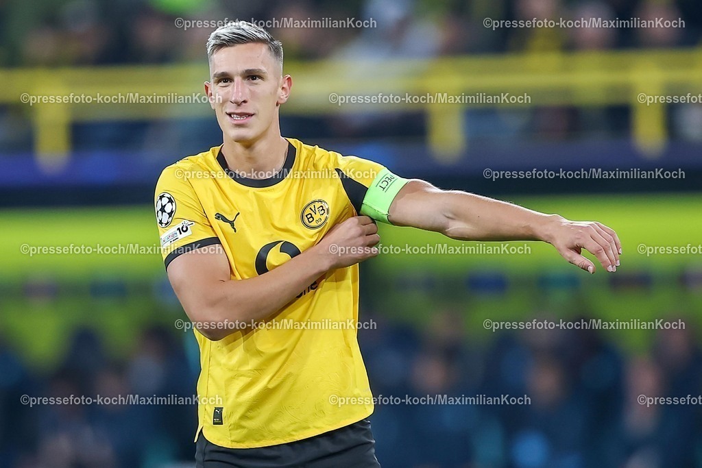 UCL01102501225 | 01.10.2025, Fußball, UEFA Champions League, Borussia Dortmund - Athletic Club Bilbao, BVB Stadion, 2. Spieltag, Saison 2025 2026: Nico Schlotterbeck (BVB #04)  Regulations prohibit any use of photographs as image sequences and or quasi-video.