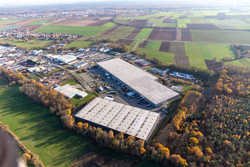 Luftbild: Gewerbegebiet Horst mit Magna Exteriors, Zufall Logistics, STS Group und Thermo Fisher im Ortsteil Minderslachen in Kandel im Bundesland Rheinland-Pfalz in Deutschland. Foto: IMG_123853.jpg vom 21.11.2020 durch Werner Riehm/FLY-FOTO.de