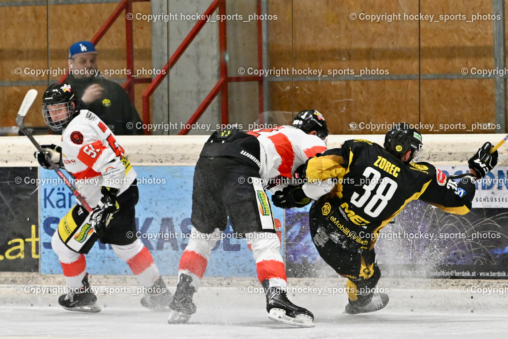 EC MET PHOTOVOLTAIK HORNETS SPITTAL vs. EV ZELTWEG MURTAL LIONS | #38 Zorec Marco EC Hornets Spittal, #82 Quinz Marco EV ZELTWEG MURTAL LIONS, #51 Dudas Michal EV ZELTWEG MURTAL LIONS, EC MET PHOTOVOLTAIK HORNETS SPITTAL vs. EV ZELTWEG MURTAL LIONS, EC MET PHOTOVOLTAIK HORNETS SPITTAL vs. EV ZELTWEG MURTAL LIONS am 08.02.2026 in Spittal an der Drau (Eissportzentrum Spittal), Austria, (Photo by Bernd Stefan)