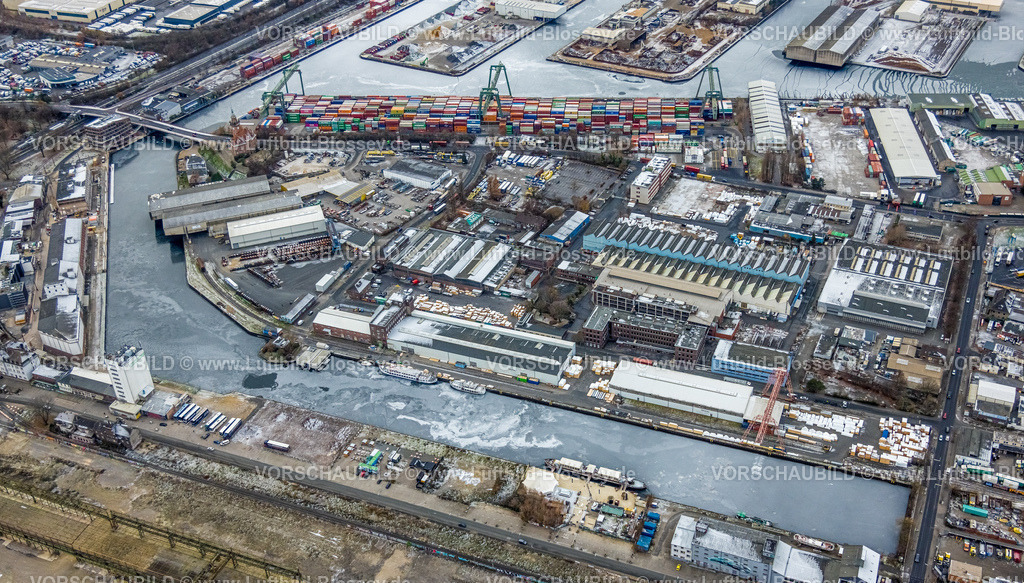 Dortmund221202061 | Luftbild, Zugefrorener Hafen Dortmund, Containerterminal, Hafen, Dortmund, Ruhrgebiet, Nordrhein-Westfalen, Deutschland
