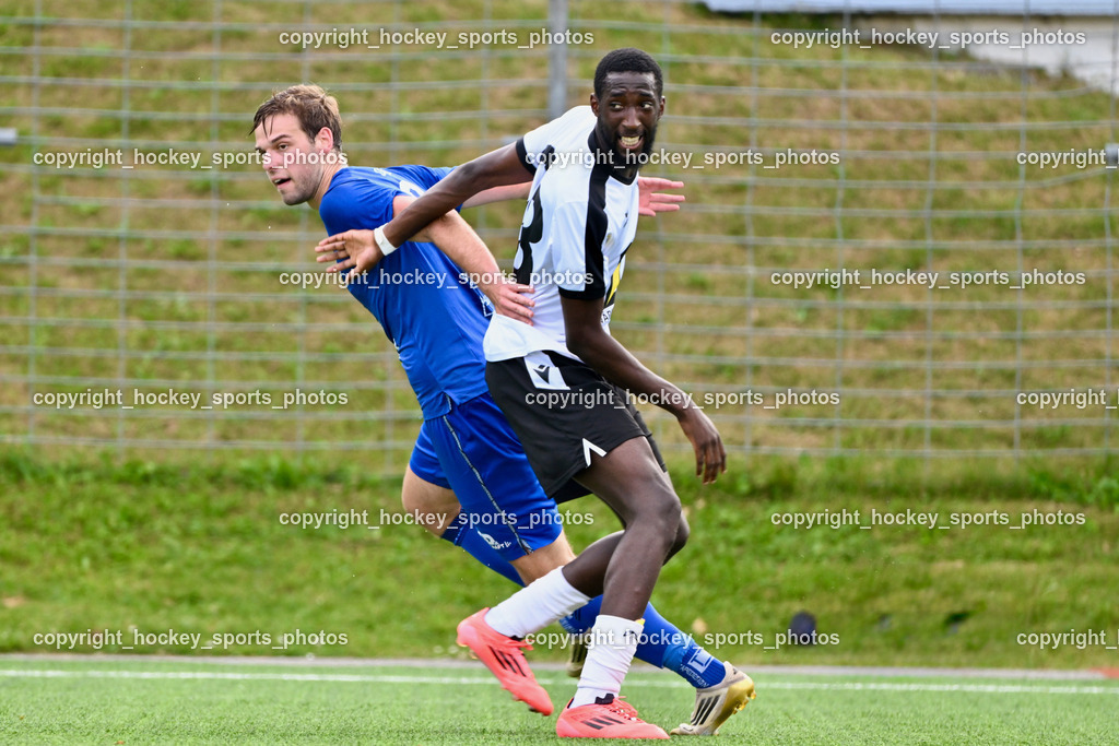 SV Spittal vs. UNION Matrei | #8 Benjamin Cosic UNION Matrei, #28 Mohamadou Cassama SV Spittal, SV Spittal vs. UNION Matrei, SV Spittal vs. UNION Matrei am 17.08.2025 in Spittal an der Drau (Goldeck Stadion), Austria, (Photo by Bernd Stefan)