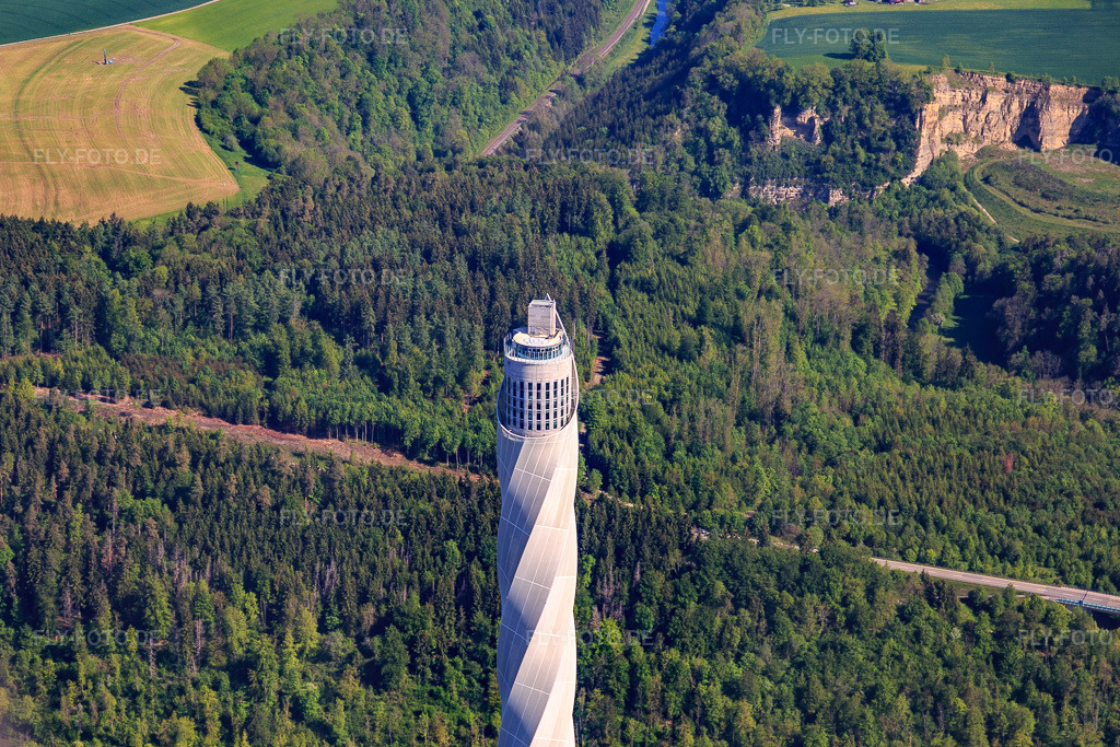Luftbild: Thyssen-Krupp TK Elevator Testturm für Aufzüge in Rottweil im Bundesland Baden-Württemberg in Deutschland. Foto: IMG_114492.jpg vom 30.05.2019 durch Werner Riehm/FLY-FOTO.deTK Elevator Testturm Rottweil