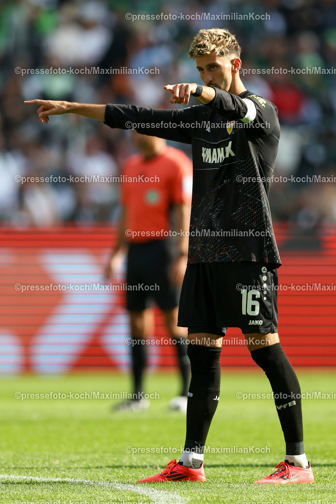BMG14092402140 | 14.09.2024, 1. Fußball Bundesliga, Borussia Mönchengladbach - VfB Stuttgart, Borussia-Park, Saison 2024 2025: Atakan Karazor (VfB Stuttgart #16) gestikulierendDFB regulations prohibit any use of photographs as image sequences and or quasi-video.