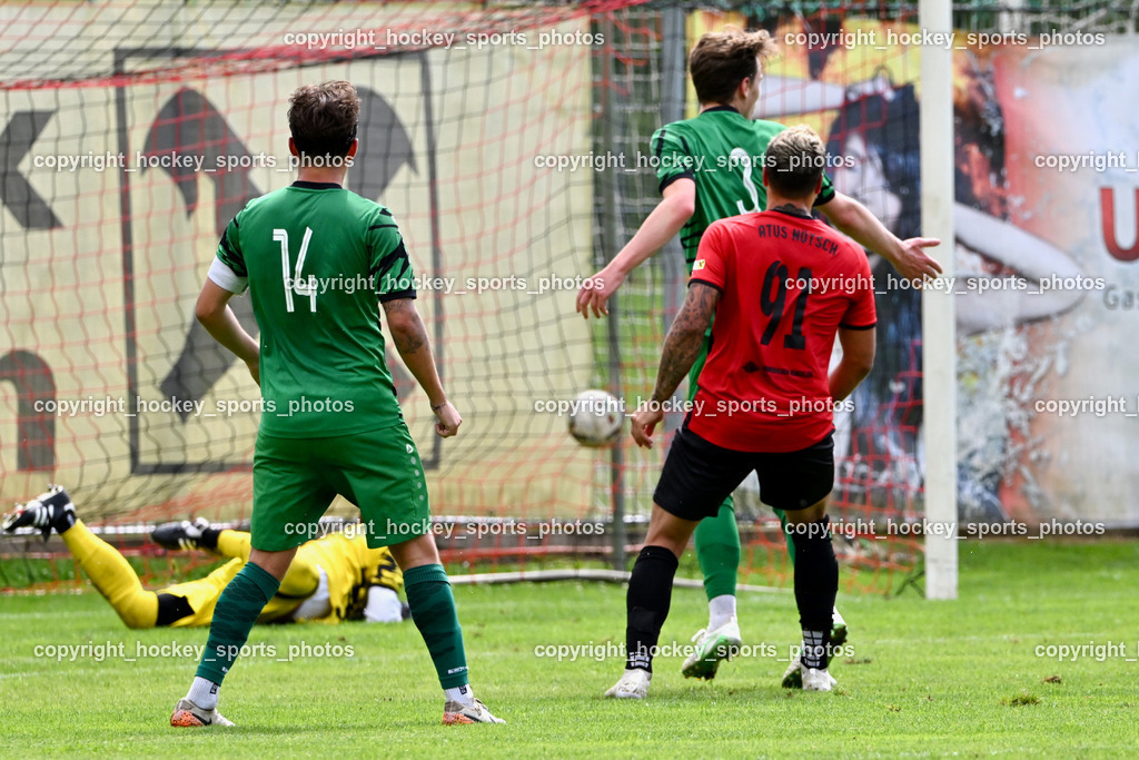 ATUS Nötsch vs. SC Landskron | #3 Lukas Aschaber SC Landskron, Tor ATUS Nötsch, #14 Daniel Arneitz SC Landskron, #91 Christian Lussnig ATUS Nötsch, #1 Aric Leon Haimburger SC Landskron, ATUS Nötsch vs. SC Landskron, ATUS Nötsch vs. SC Landskron am 26.07.2025 in Nötsch (Dobratsch Arena), Austria, (Photo by Bernd Stefan)