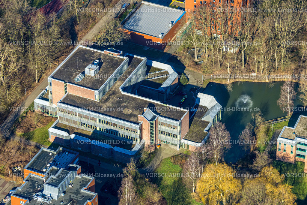 Selm230205265Bork | Luftbild, Hochhaussiedlung Am Kesselhaus und Carl-Sievering-Straße, Polizeibehörde IPA-HAUS Selm / Bork, Polizeischule, Bork, Selm, Münsterland, Nordrhein-Westfalen, Deutschland