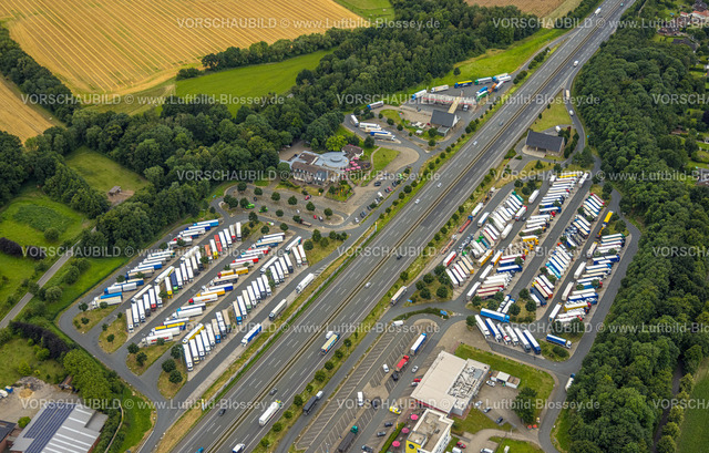 Hamm240710365 | Luftbild, Serways Raststätte Rhynern an der Autobahn A2, LKW Rastplatz und Parkplatz, Stadtbezirk Rhynern, Hamm, Ruhrgebiet, Nordrhein-Westfalen, Deutschland