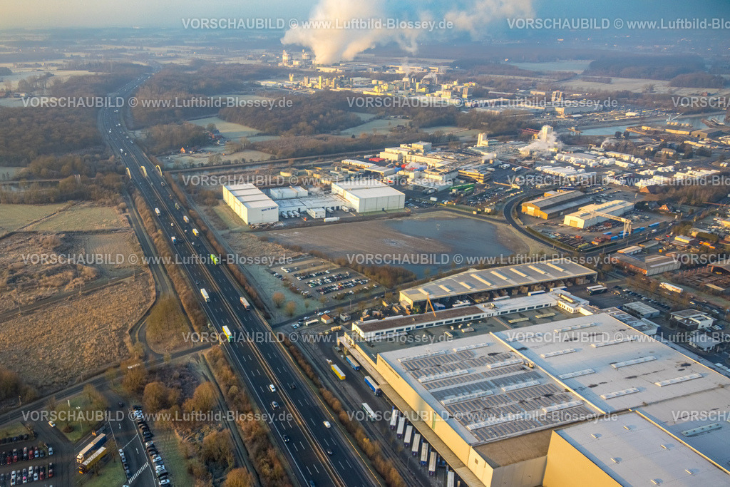 Hamm250200118Uentrop | Luftbild, Gewerbegebiet Siegenbeckstraße an der Autobahn A2, geplante Autobahn-Anschlussstelle, Cold Store Werkshalle Kühlhaus und Freifläche, Uentrop, Hamm, Ruhrgebiet, Nordrhein-Westfalen, Deutschland