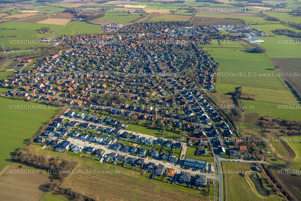 Nordkirchen230205815Suedkirchen | Luftbild, Ortsansicht mit Neubaugebiet Julius Schwieters Straße und Paula Wilken Straße, Südkirchen, Nordkirchen, Münsterland, Nordrhein-Westfalen, Deutschland