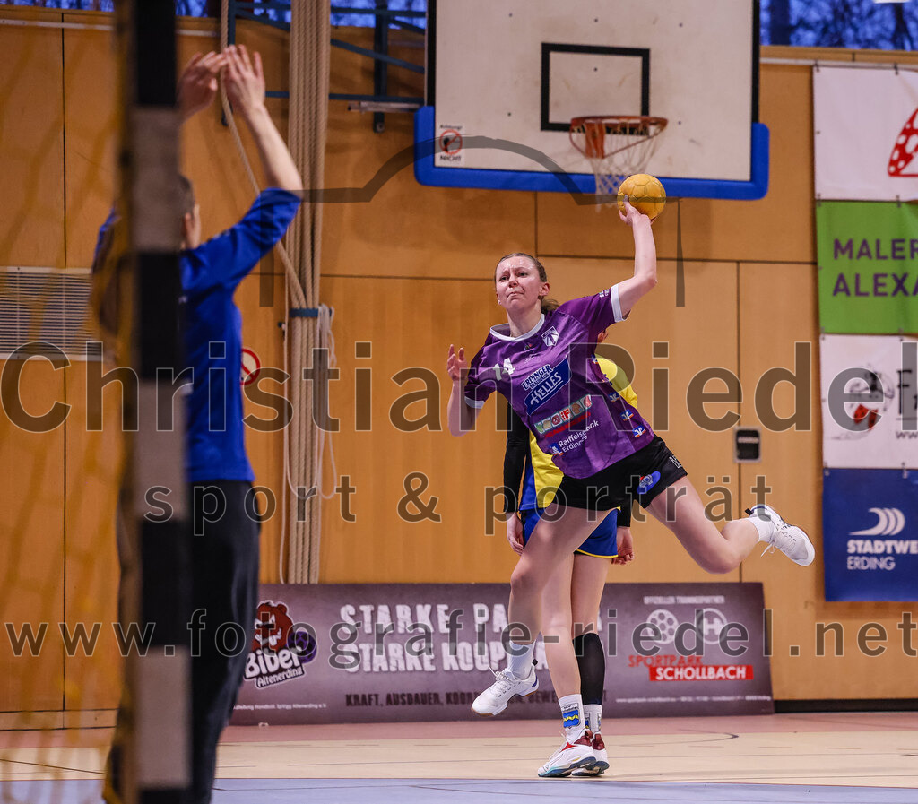 2025-02-15_051_SpVgg_Altenerding_gegen_MTV_Pfaffenhofen | Erding, Deutschland, 15.02.2025:Handball, Bezirksoberliga Frauen Altbayern 2024 / 2024, 14. Spieltag, SpVgg Altenerding gegen MTV Pfaffenhofen, Endergebnis: 27:23Torfrau Annika Riehm (MTV Pfaffenhofen, #12), Sophie Lößl (SpVgg Altenerding, #14)Foto: Christian Riedel / fotografie-riedel.net