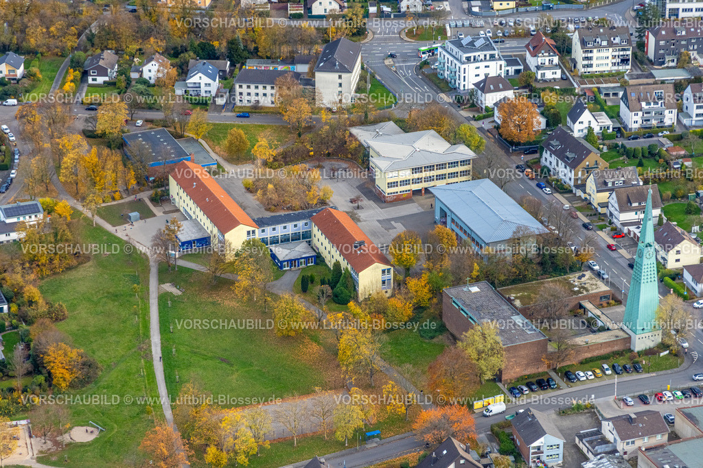 Hagen251101375 | Luftbild, Realschule Halden und KEO-Schule Karl-Ernst-Osthaus-Grundschule, Evang.-Luth. Matthäuskirche, herbstliche Bäume, Hochschulviertel, Hagen, Ruhrgebiet, Nordrhein-Westfalen, Deutschland