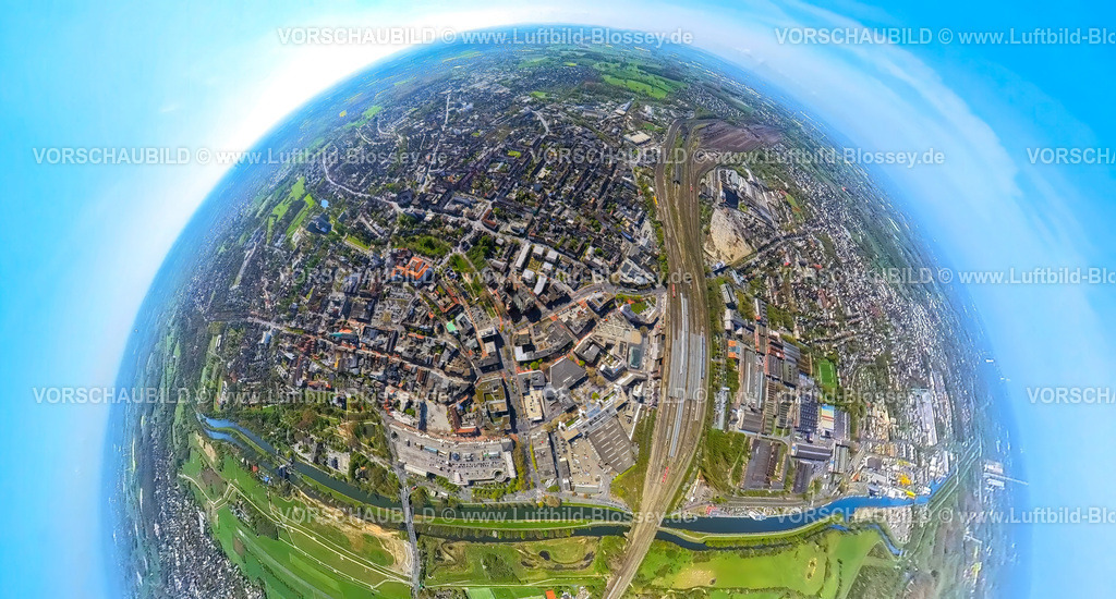 Hamm230490028Bahnhofsviertel-topaz | Luftbild, Hamm Hauptbahnhof, Bahnhofsviertel, City, Santa-Monica-Platz,  Fluss Lippe und Datteln-Hamm-Kanal, Erdkugel, Fisheye Aufnahme, Fischaugen Aufnahme, 360 Grad Aufnahme, Mitte, Hamm, Ruhrgebiet, Nordrhein-Westfalen, Deutschland