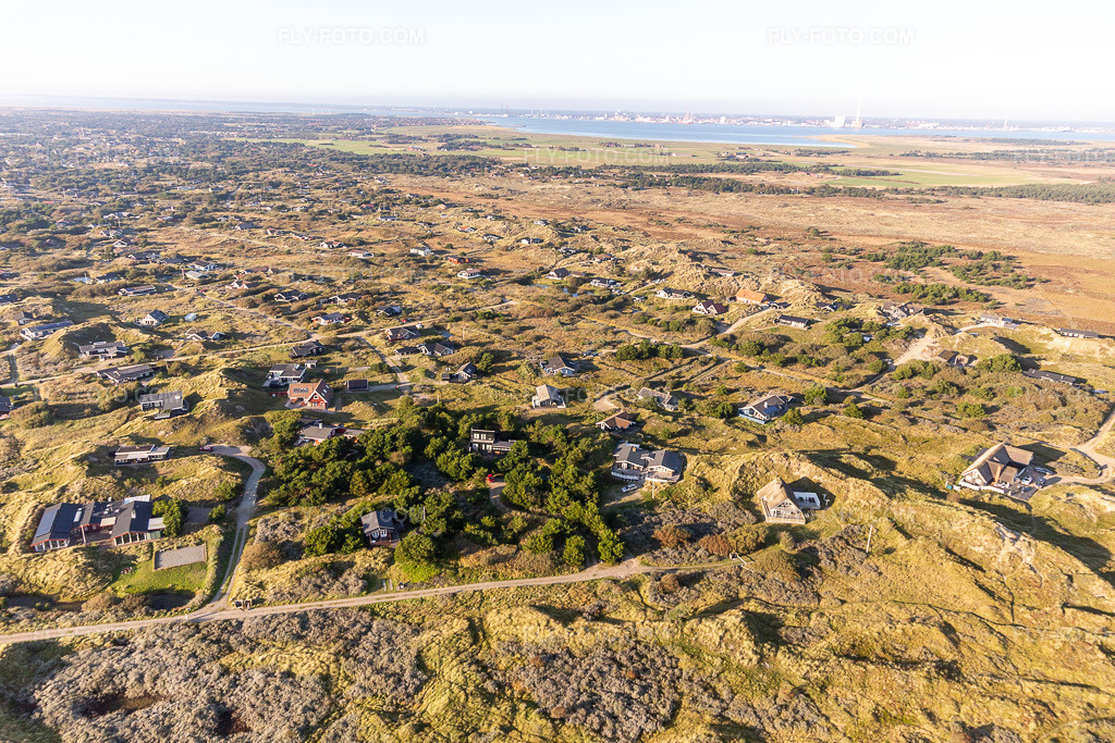 Aerial view: Cozy holiday homes in the dunes in Fanø in the state South Denmark, Denmark.Photo: IMG_118816.jpg taken on 09/21/2019 by Werner Riehm/FLY-FOTO.comResolution of the original: 5472 x 3648 px