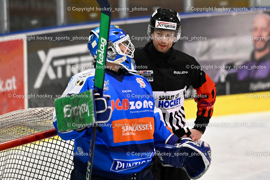 ESC Steindorf vs. ESV Ferlach  | #70 Moser Lukas ESC Steindorf, OREL Stephan Referee, ESC Steindorf vs. ESV Ferlach , ESC Steindorf vs. ESV Ferlach  am 15.02.2026 in Steindorf (Ossiachersee Halle), Austria, (Photo by Bernd Stefan)