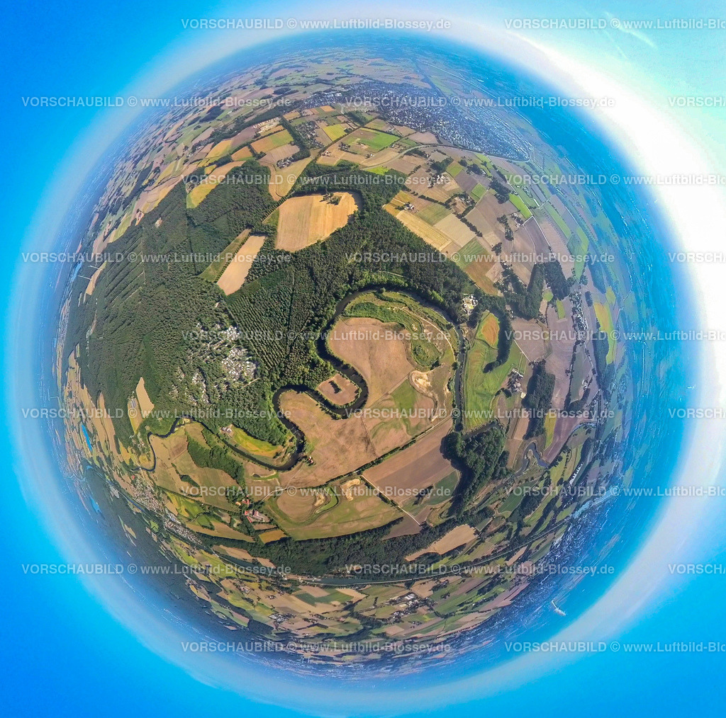 Olfen20220823_Lippeverlauf05Vogelsang | Luftbild, Fluss Lippe Mäander, Fluss- und Auenentwicklung der Lippe Vogelsang, Fisheye Aufnahme, Fischaugen Aufnahme, 360 Grad Aufnahme, Stadtgrenze Olfen-Datteln, Olfen-Kirchspiel, Olfen, Ruhrgebiet, Nordrhein-Westfalen, Deutschland