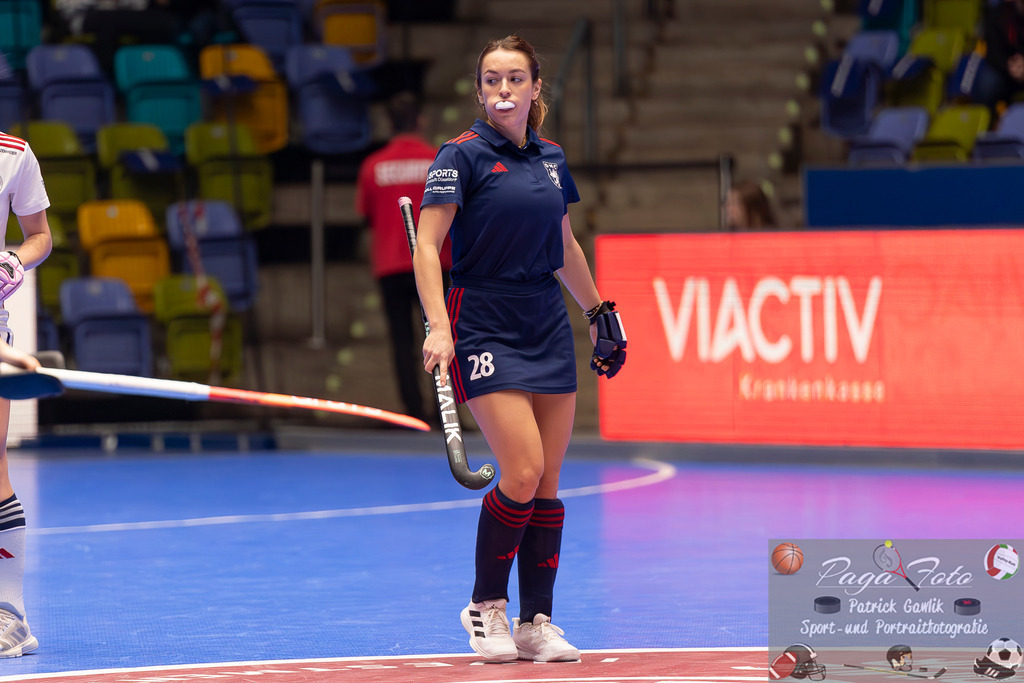 Volvo E.R.B. Final 4 Halbfinale Frauen: Mannheimer HC - Düsseldorfer HC, 25.01.2025 | Tessa Schubert (Düsseldorfer HC #28), Mannheimer HC - Düsseldorfer HC, Frankfurt, Süwag Arena, 25.1.2025 - Realisiert mit Pictrs.com