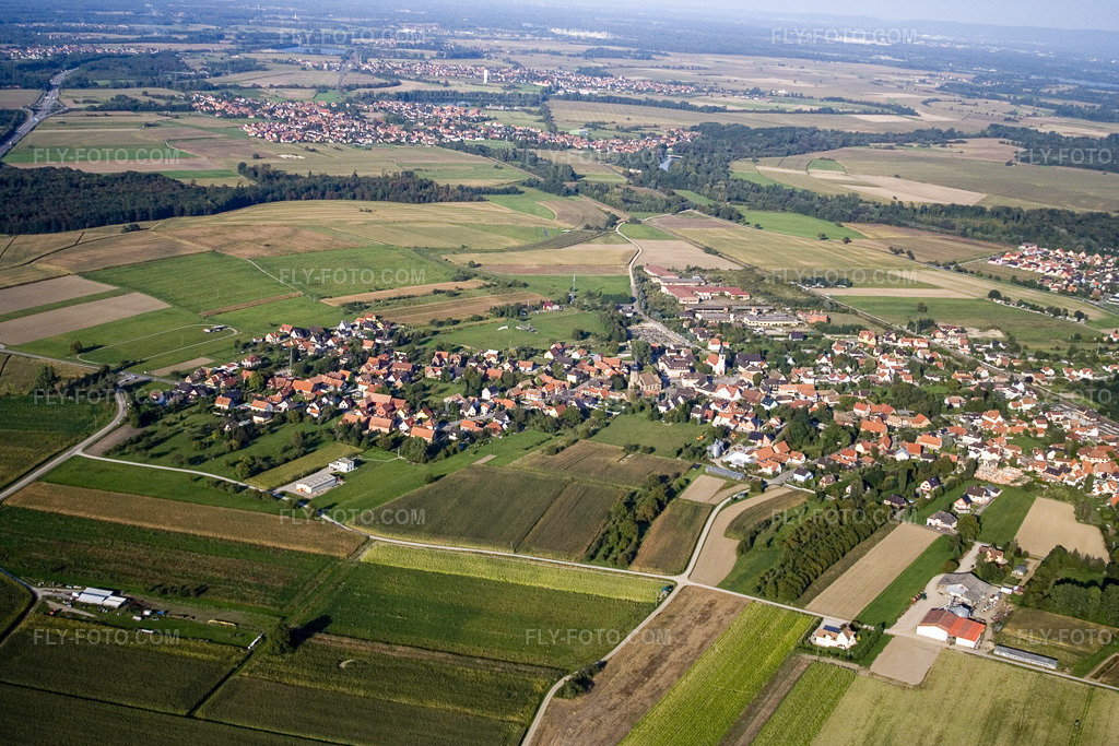 Aerial view: From the south in Sessenheim in the state Bas-Rhin, France.Photo: IMG_8119.jpg taken on 09/15/2007 by Werner Riehm/FLY-FOTO.comResolution of the original: 3456 x 2304 px
