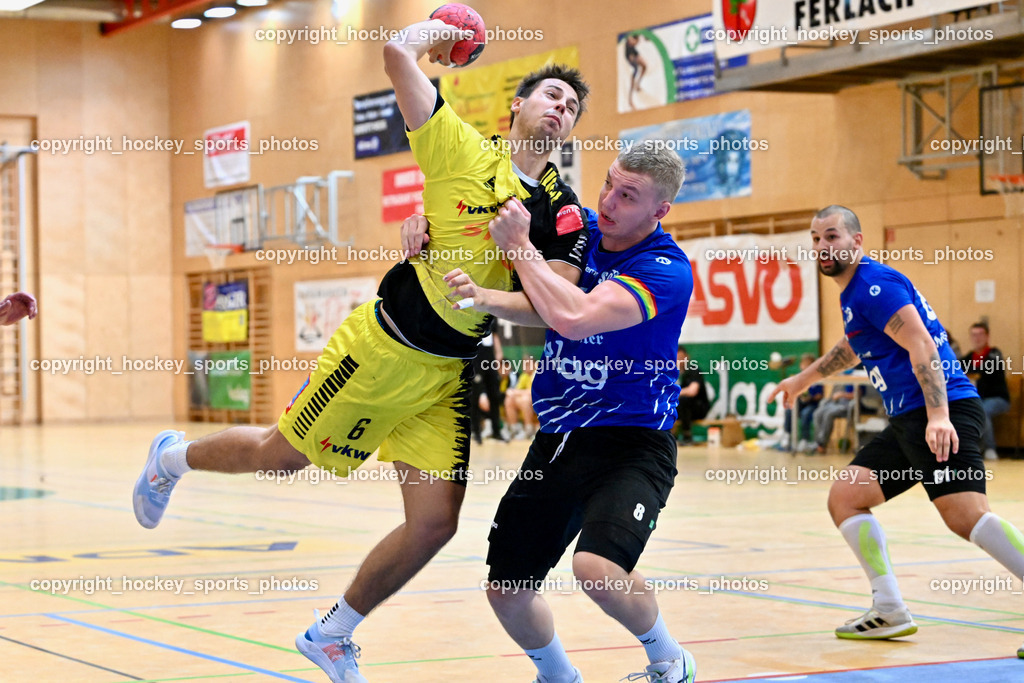 SC Ferlach vs. Bregenz Handball | #8 KNAPP Simon SC Ferlach, #6 MAHR Markus Bregenz Handball, SC Ferlach vs. Bregenz Handball, SC Ferlach vs. Bregenz Handball am 28.09.2024 in Ferlach (Ballspielhalle Ferlach), Austria, (Photo by Bernd Stefan)