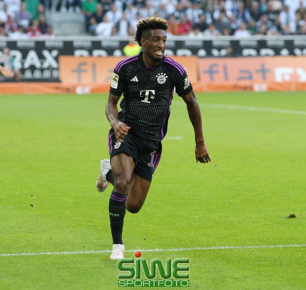 1.Fussball-Bundesliga  :  Borussia Mönchengladbach--FC Bayern München    3.Sptg. | 02.09.2023 Fussball,GER, Saison 2023/2024;         1.Bundesliga;   3. Spieltag;
VFL Borussia Mönchengladbach--FC Bayern München :  Kingsley Coman (11//FCB)
in Aktion.
DFL REGULATIONS PROHIBIT ANY USE OF PHOTOGRAPHS AS IMAGE SEQENCES AND/OR QUASI-VIDEO. - Realisiert mit Pictrs.com