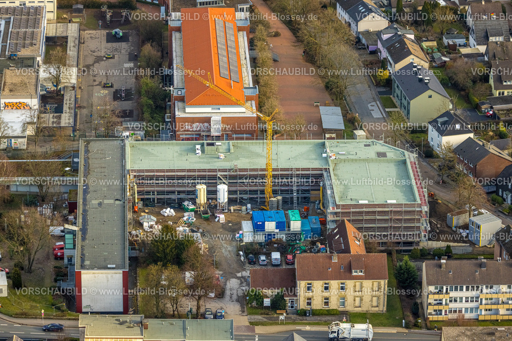 Sprockhoevel251200751Hasslinghausen | Luftbild, Wilhelm-Kraft-Gesamtschule Baustelle und Baugerüst, Stadtbücherei an der Gevelsberger Straße, Haßlinghausen, Sprockhövel, Ruhrgebiet, Nordrhein-Westfalen, Deutschland