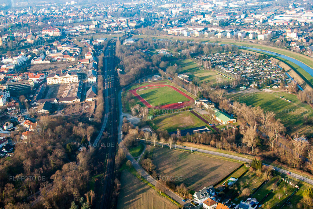 Luftbild: Münchfeld Stadion in Rastatt im Bundesland Baden-Württemberg in Deutschland. Foto: IMG_62011.jpg vom 31.01.2014 durch Werner Riehm/FLY-FOTO.de