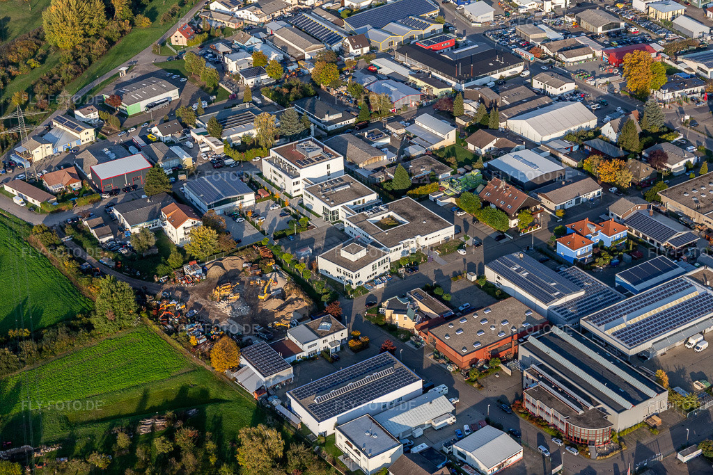 Luftbild: Stiftung Kirchliches Rechenzentrum Südwestdeutschland im Ortsteil Eggenstein in Eggenstein-Leopoldshafen im Bundesland Baden-Württemberg in Deutschland. Foto: IMG_123367.jpg vom 19.10.2020 durch Werner Riehm/FLY-FOTO.de