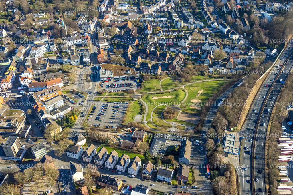 Dortmund240101953 | Luftbild, Wohngebiet Ortskern, Park der Generationen, evang. Bartholomäus-Kirche, Rewe Supermarkt, Lütgendortmund, Dortmund, Ruhrgebiet, Nordrhein-Westfalen, Deutschland