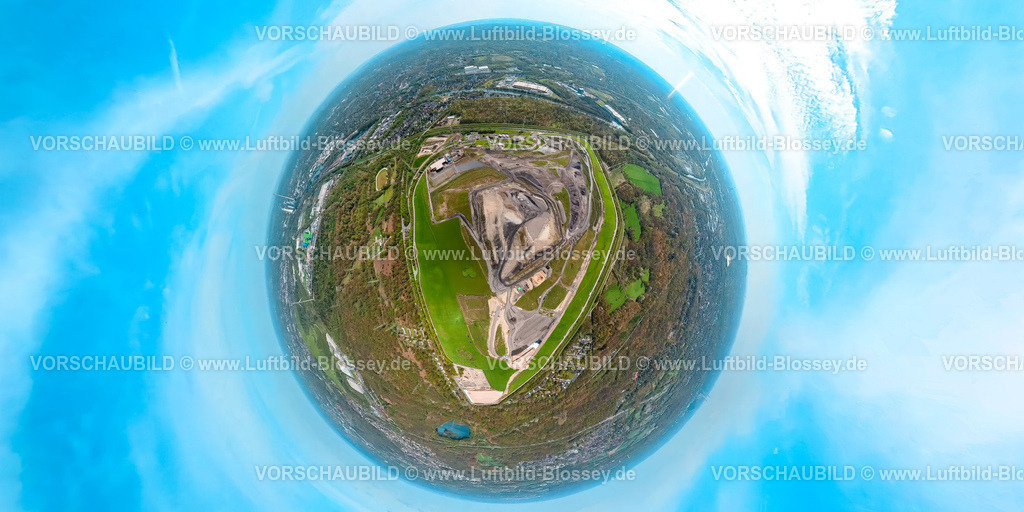 Gelsenkirchen230490077DeponieEmscherbruch-topaz | Luftbild, Zentraldeponie Emscherbruch, Erdkugel, Fisheye Aufnahme, Fischaugen Aufnahme, 360 Grad Aufnahme, Resser Mark, Gelsenkirchen, Ruhrgebiet, Nordrhein-Westfalen, Deutschland