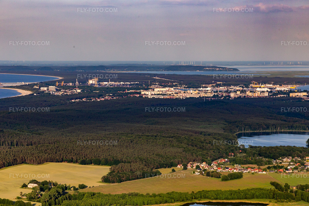 Aerial view: View of the town from the west in Świnoujście in the state West Pomerania, Poland. – Photo: IMG_141584.jpg taken on 06/06/2024 by Werner Riehm/FLY-FOTO.com – Resolution of the original: 5324 x 3549 px