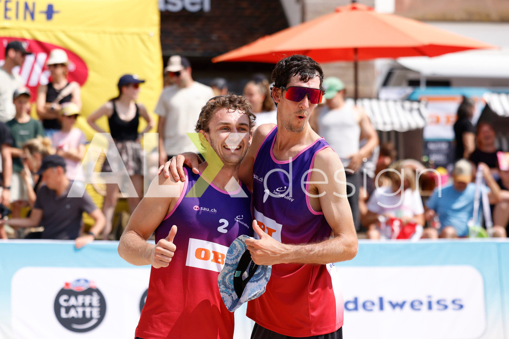 Obi BeachTour 2026 - Basel | BASEL, SWITZERLAND - JULY 19: SIMON HAGENBUCH (SUI) and YVES HAUSSENER (SUI) during the Obi BeachTour 2026 match between HAGENBUCH / HAUSSENER (SUI) and LEITNER / KINDL (AUT) at Barfüsserplatz on July 19, 2026 in Basel, Switzerland. - Realisiert mit Pictrs.com