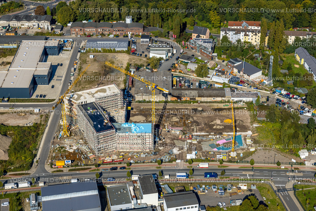 Essen241000916 | Luftbild, Baustelle mit Neubau Am Schacht Hubert Wetterschacht, Am Technologiepark, Frillendorf, Essen, Ruhrgebiet, Nordrhein-Westfalen, Deutschland