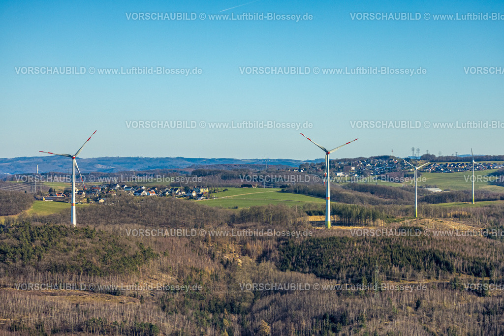 Hagen250302899 | Luftbild, Windradpark am Piepenbrink, Fernsicht und blauer Himmel, Hohenlimburg, Hagen, Ruhrgebiet, Nordrhein-Westfalen, Deutschland