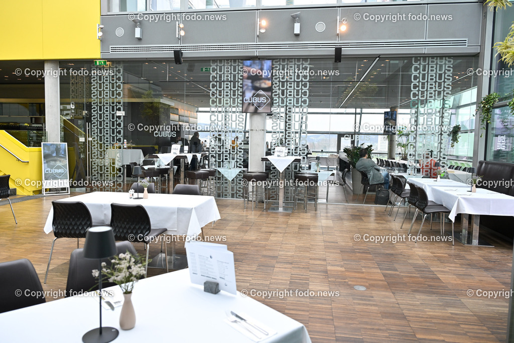 Cubus Restaurant_ 23.02.2024-8 | 23.02.2024, Linz, AUT, AEC, Cubus im Bild Cubus Restaurant, Tische, Plaetze