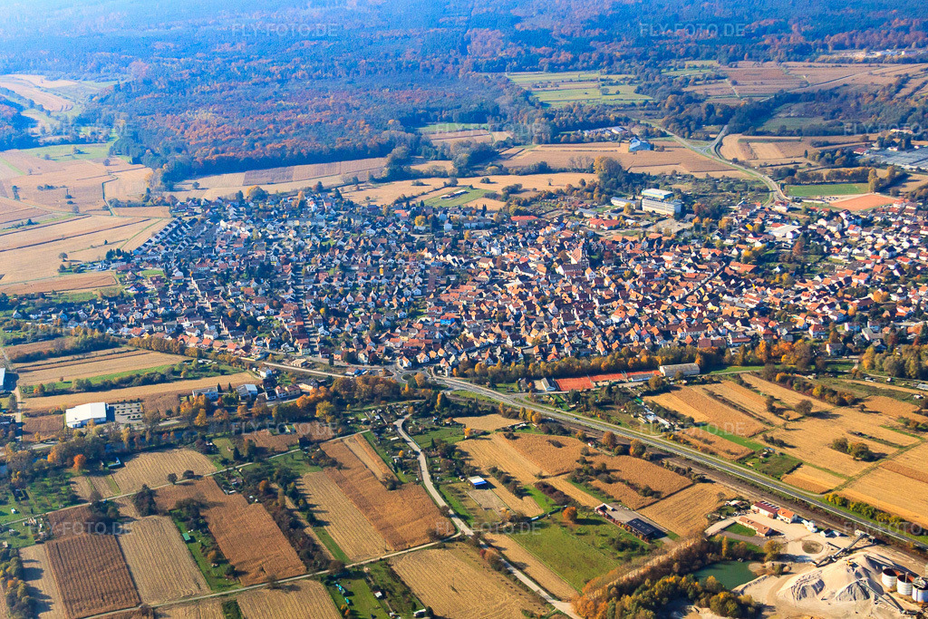 Luftbild: Stadtansicht von Osten in Hagenbach im Bundesland Rheinland-Pfalz in Deutschland. Foto: IMG_35245.jpg vom 31.10.2010 durch Werner Riehm/FLY-FOTO.de
