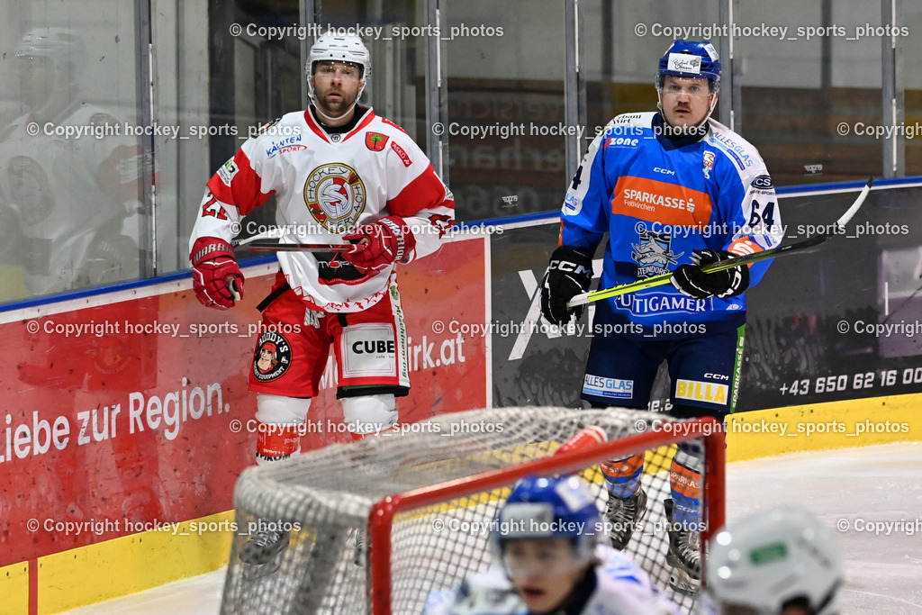 ESC Steindorf vs. ESV Ferlach  | #21 Kreuter David ESV Ferlach, #64 Stichauner Fabian ESC Steindorf, ESC Steindorf vs. ESV Ferlach , ESC Steindorf vs. ESV Ferlach  am 15.02.2026 in Steindorf (Ossiachersee Halle), Austria, (Photo by Bernd Stefan)