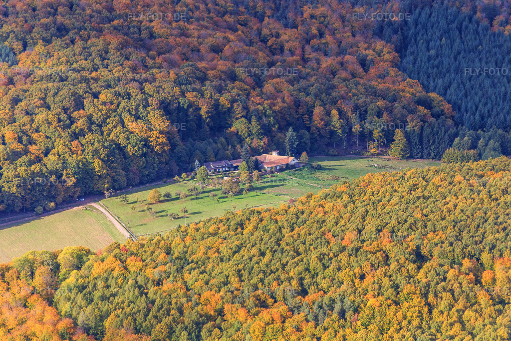 Luftbild: Ferme Mellon und Villa Le Riesack in Niederbronn-les-Bains im Bundesland Bas-Rhin in Frankreich.Foto: IMG_084714.jpg vom 23.10.2015 durch Werner Riehm/FLY-FOTO.deAuflösung des Originals: 5472 x 3648 pxFerme Mellon - Restaurant et chambres d'hôtesGite de groupe en Alsace. Fetes de famille. Villa le Riesack. Capacit\xc3\xa9: 30 \xc3\xa0 50 Personnes