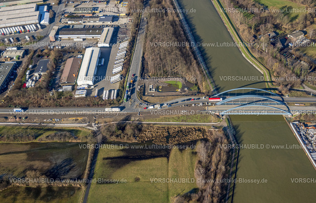 Luenen230203573 | Luftbild, Baustelle an der Brücke Dortmunder Straße über den Datteln-Hamm-Kanal, Lünen, Ruhrgebiet, Nordrhein-Westfalen, Deutschland