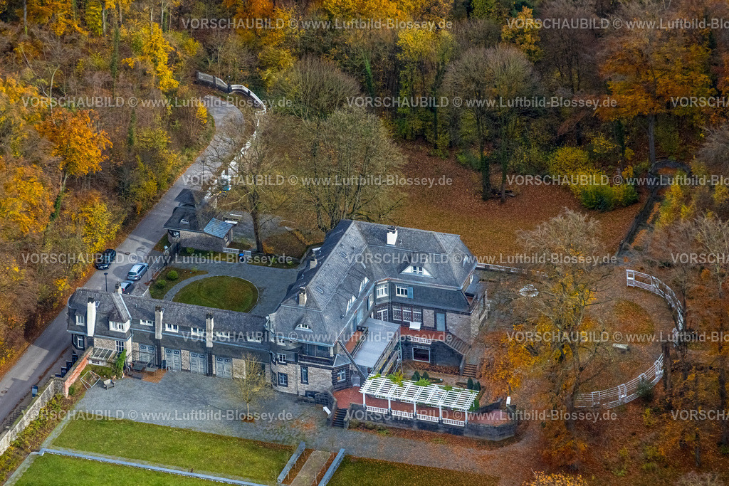 Hagen251101588 | Luftbild, Hohenhof - Jugendstil-Villa des Osthaus-Museums mit Parkanlage, herbstlicher Wald, Emst, Hagen, Ruhrgebiet, Nordrhein-Westfalen, Deutschland