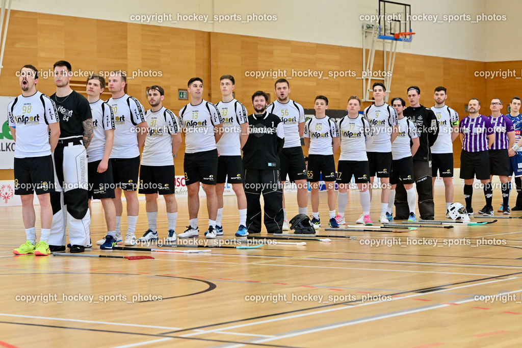 FBK Loka vs. VSV Unihockey | FBK Loka Mannschaft, Slowenische Hymne, FBK Loka vs. VSV Unihockey, FBK Loka vs. VSV Unihockey am 23.03.2025 in Villach (Ballspielhalle St. Martin), Austria, (Photo by Bernd Stefan)
