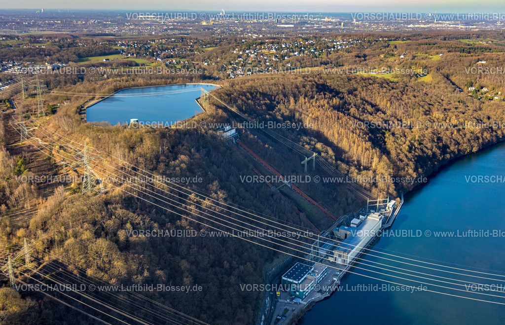 Herdecke260304533 | Luftbild, Stromtrasse Überlandleitung, RWE Pumpspeicherbecken HerdeckeHochbecken am Koepchenwerk, Herdecke, Ruhrgebiet, Nordrhein-Westfalen, Deutschland