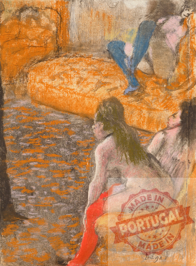 Edgar Degas Degas pastel drawing showing women in brothel | Degas pastel drawing capturing women waiting, dressed in stockings, in an intimate interior scene - Realized with Pictrs.com