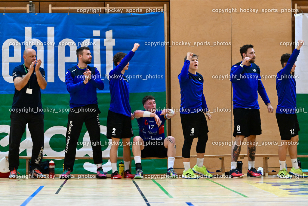 SC Ferlach vs. HC Linz AG 11.10.2023 | Spielerbank SC Ferlach, MIKLIN Gerald, #33 STRIEBNIG Florian SC Ferlach, #2 LÄNGLE Caspar SC Ferlach, #17 PAVLOV Hari SC Ferlach, #9 SAGER Nico SC Ferlach, #6 KROBATH Leander SC Ferlach, #13 Rakipov Smakaj Ali SC Ferlach, SC Ferlach vs. HC Linz AG 11.10.2023, SC Ferlach vs. HC Linz AG am 11.10.2023 in Ferlach (Ballspielhalle Ferlach), Austria, (Photo by Bernd Stefan)