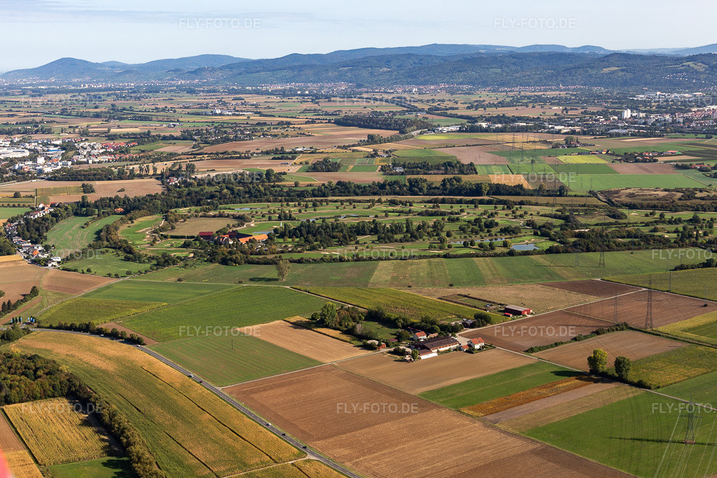 Luftbild: Gelände des Golfplatz Heddesheim Gut Neuzenhof in Viernheim in Heddesheim im Bundesland Baden-Württemberg in Deutschland. Foto: IMG_122754.jpg vom 11.09.2020 durch Werner Riehm/FLY-FOTO.de