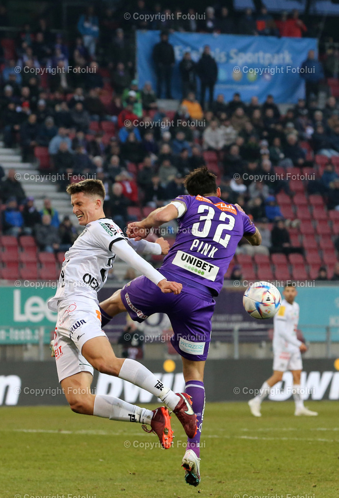 A_LUI_18022023_02 | SPORT,FUSSBALL,ADMIRAL BUNDESLIGA AUSTRIA KLAGENFURT-WOLFSBERGER AC 18.02.2023IM BILD. MARKUS PINK (KLAGENFURT) UND TIM OBERMANN (WOLFSBERG) FOTO.FOTOLUI/MARIO WIMMER
